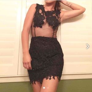 Black Mesh And Lace Appliqué Dress